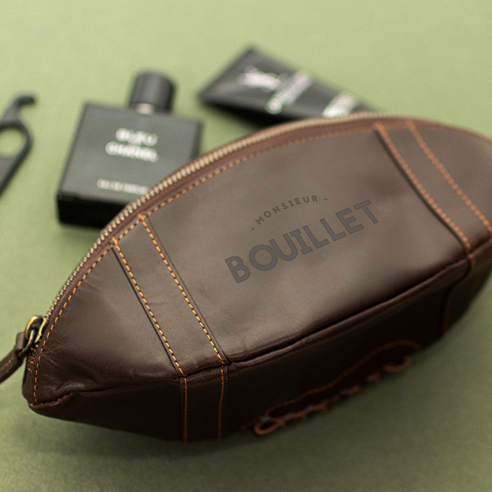 Trousse de Toilette Rugby en Cuir Nom à Personnaliser - Trousse de Toilette Personnalisée