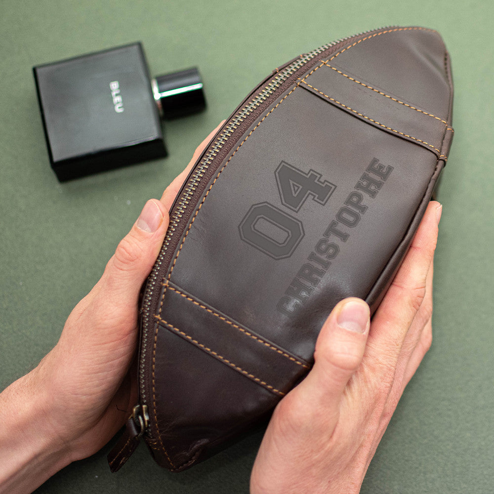 Trousse de Toilette Rugby Vintage en Cuir à Personnaliser - Trousse de Toilette Personnalisée