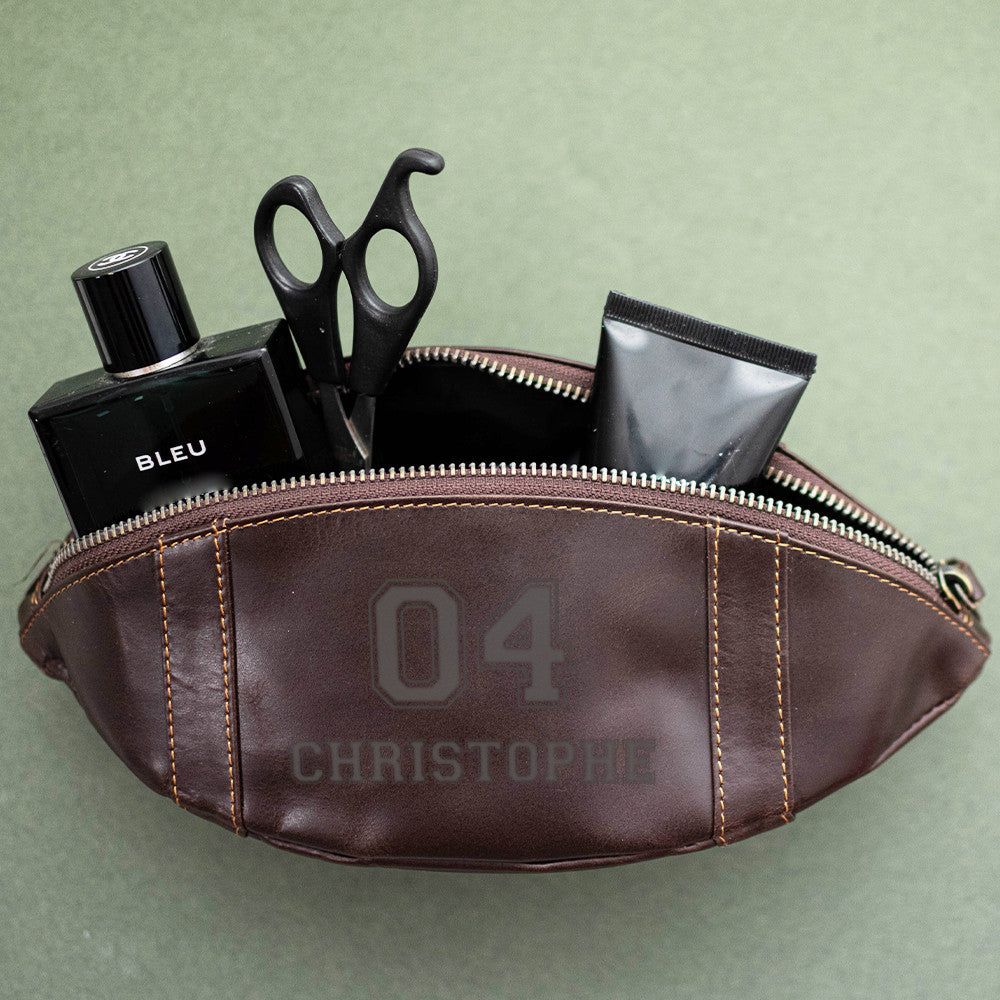 Trousse de Toilette Rugby Vintage en Cuir à Personnaliser - Trousse de Toilette Personnalisée