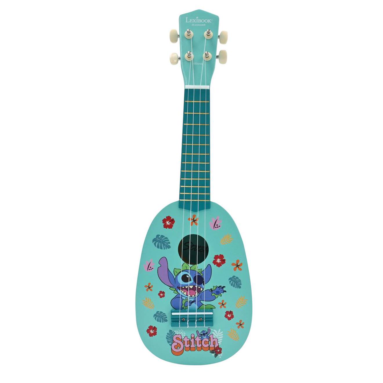 Ukulélé Stitch en bois, 4 cordes en nylon, guide inclus, 53 cm bleu