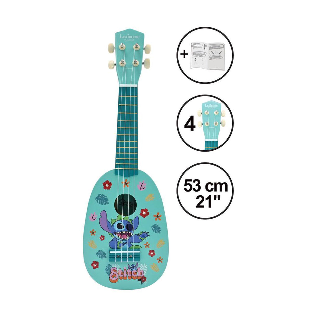 Ukulélé Stitch en bois, 4 cordes en nylon, guide inclus, 53 cm bleu