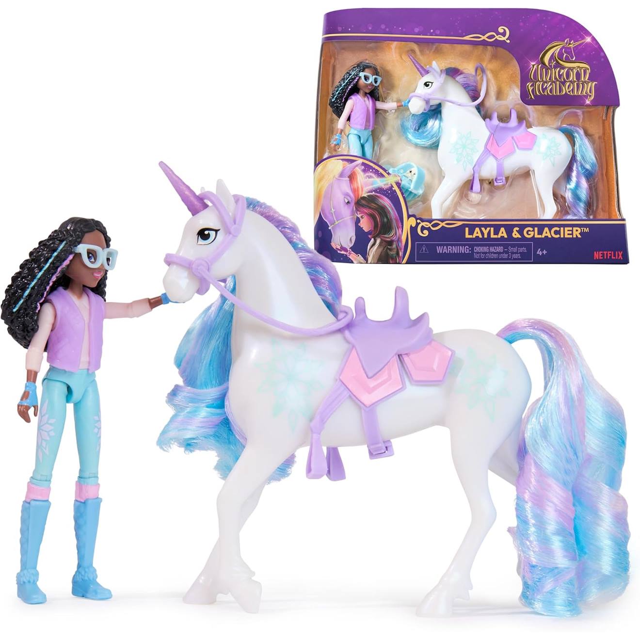 Unicorn academy licorne glacier et poupée mannequin layla multicolore