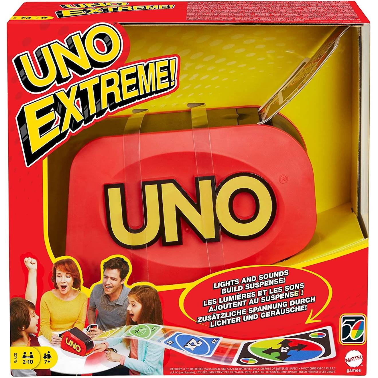 Uno extreme jeu de société et de cartes avec distributeur aléatoire, sonore et lumineux multicolore