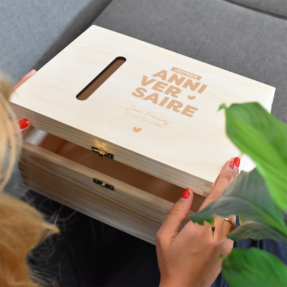 Urne en bois Joyeux Anniversaire à Personnaliser - Urne Personnalisée