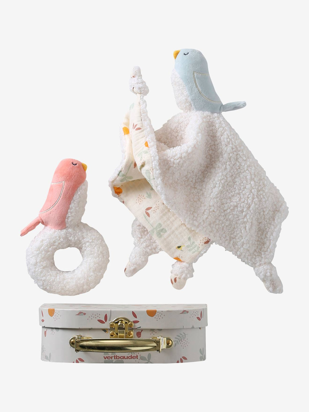 Valisette avec doudou personnalisable et hochet savania écru