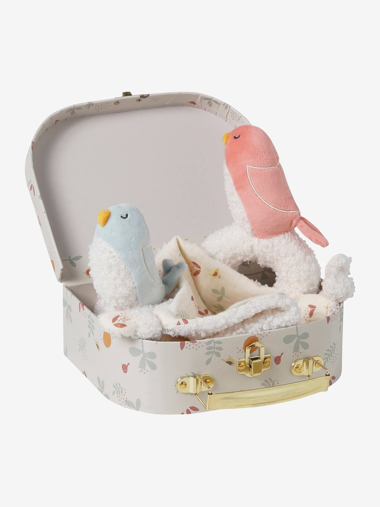 Valisette avec doudou personnalisable et hochet savania écru