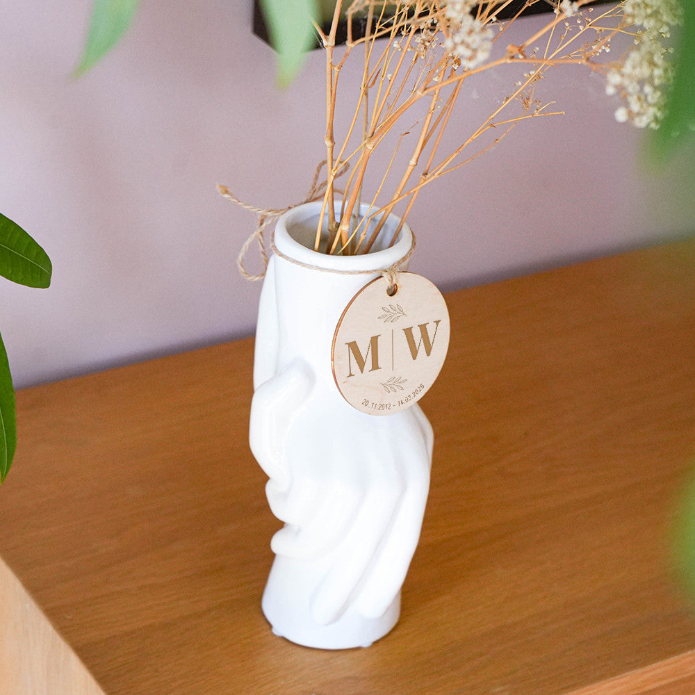 Vase deux Mains avec Médaillon bois couple à Personnaliser - Vase Original