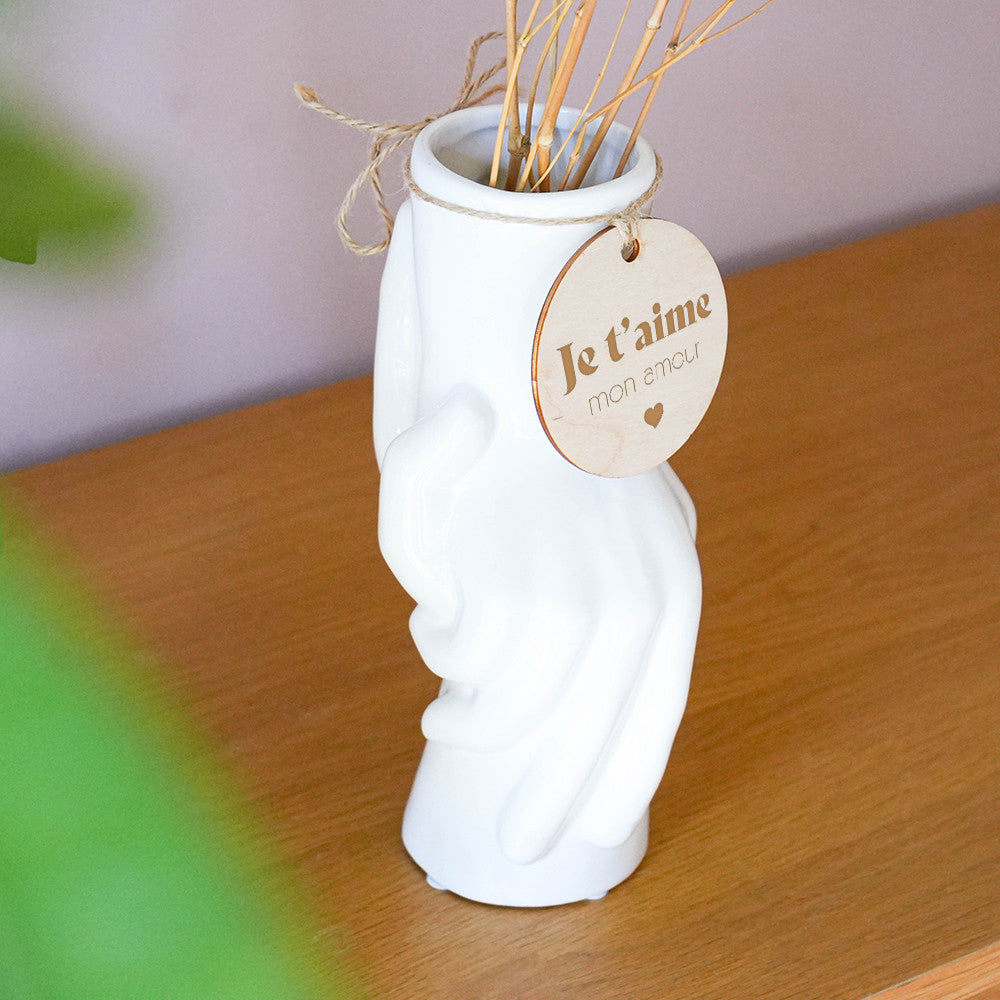 Vase deux mains avec Médaillon Je t'aime à Personnaliser - Vase Original