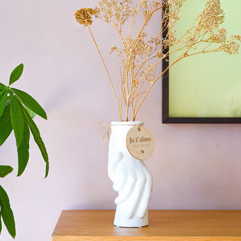 Vase deux mains avec Médaillon Je t'aime à Personnaliser - Vase Original