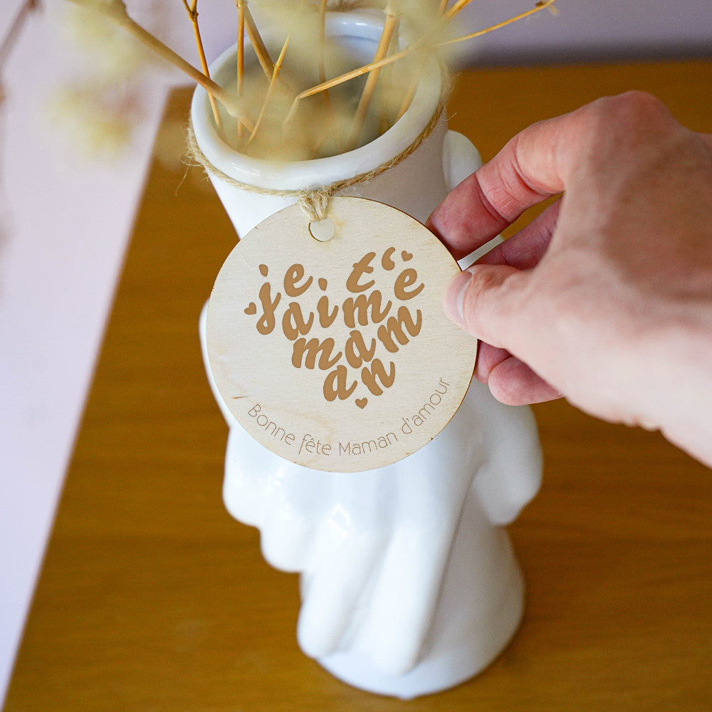 Vase deux mains avec Médaillon Je t'aime Maman à Personnaliser - Vase Original