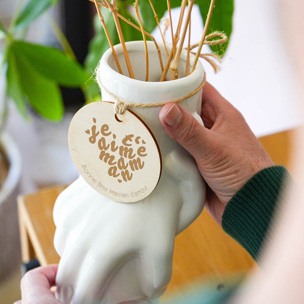 Vase deux mains avec Médaillon Je t'aime Maman à Personnaliser - Vase Original