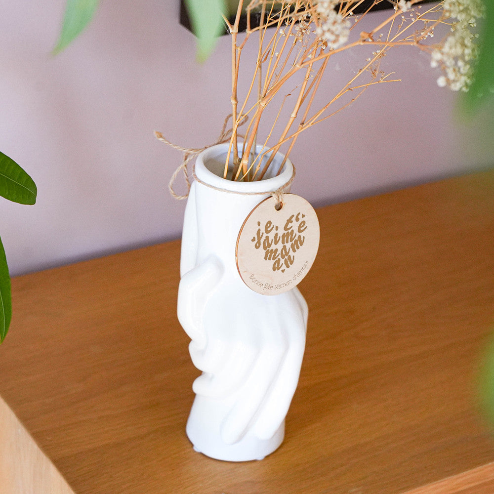 Vase deux mains avec Médaillon Je t'aime Maman à Personnaliser - Vase Original