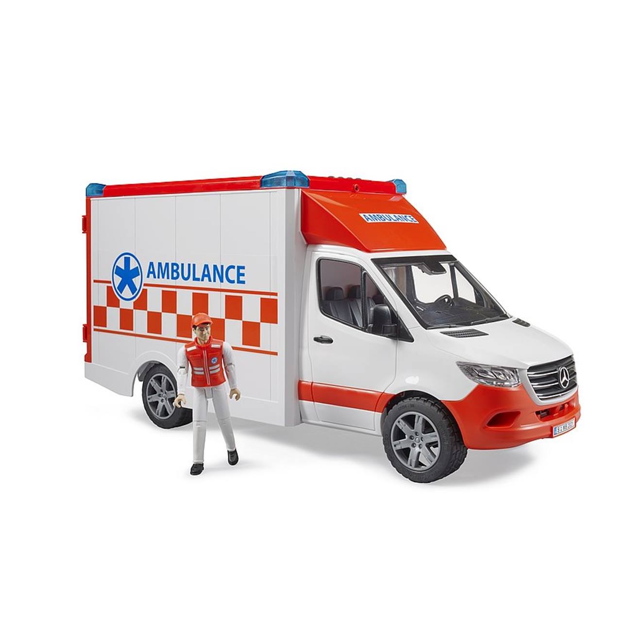 Véhicule ambulance mercedes benz sprinter avec conducteur et module son et lumière rouge et blanc