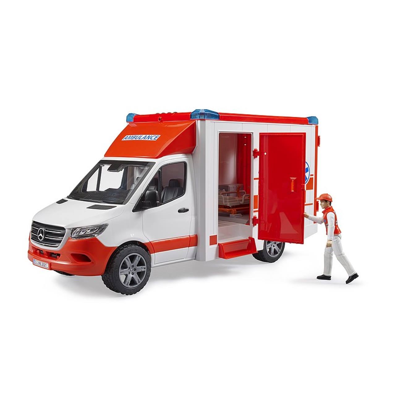 Véhicule ambulance mercedes benz sprinter avec conducteur et module son et lumière rouge et blanc