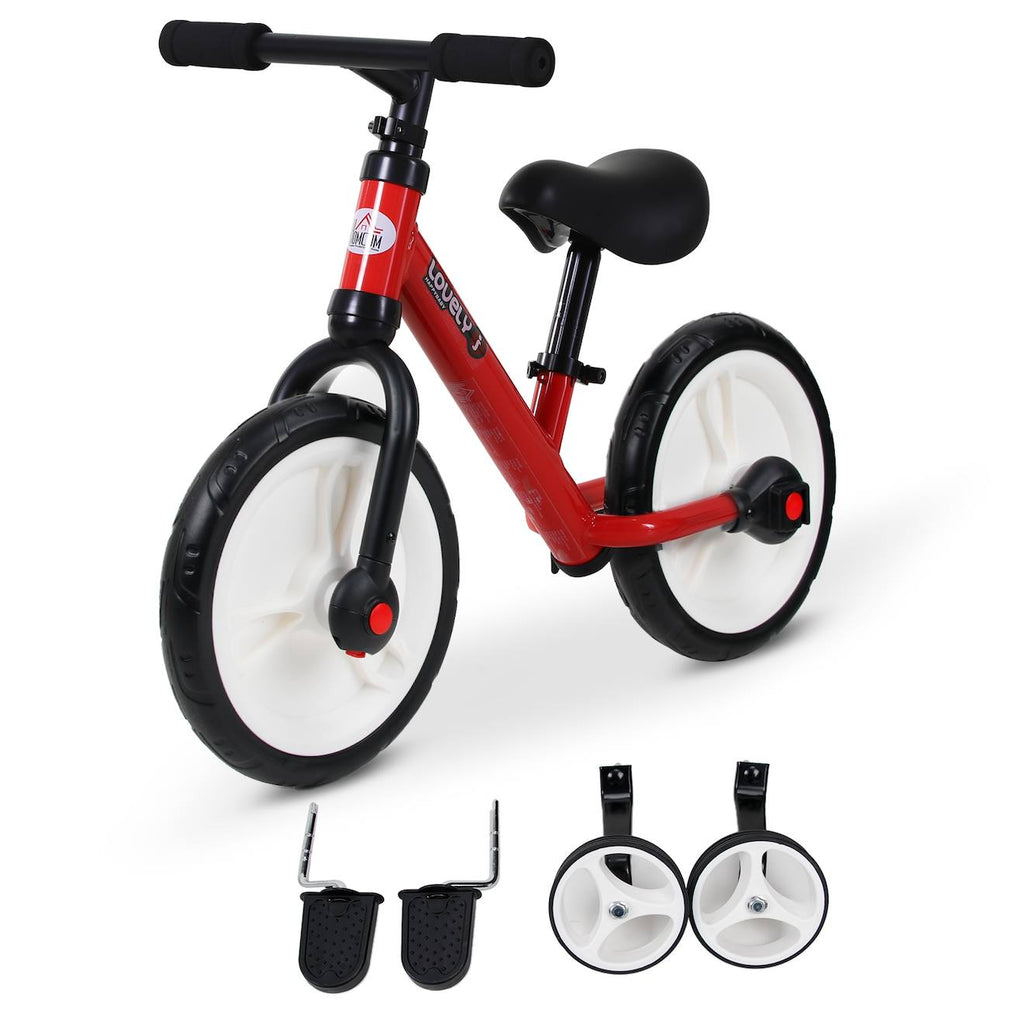 Vélo enfant draisienne 2 en 1 roulettes pédales amovibles hauteur selle réglable rouge