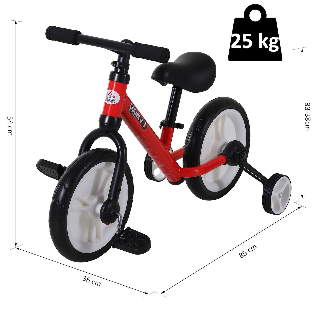 Vélo enfant draisienne 2 en 1 roulettes pédales amovibles hauteur selle réglable rouge