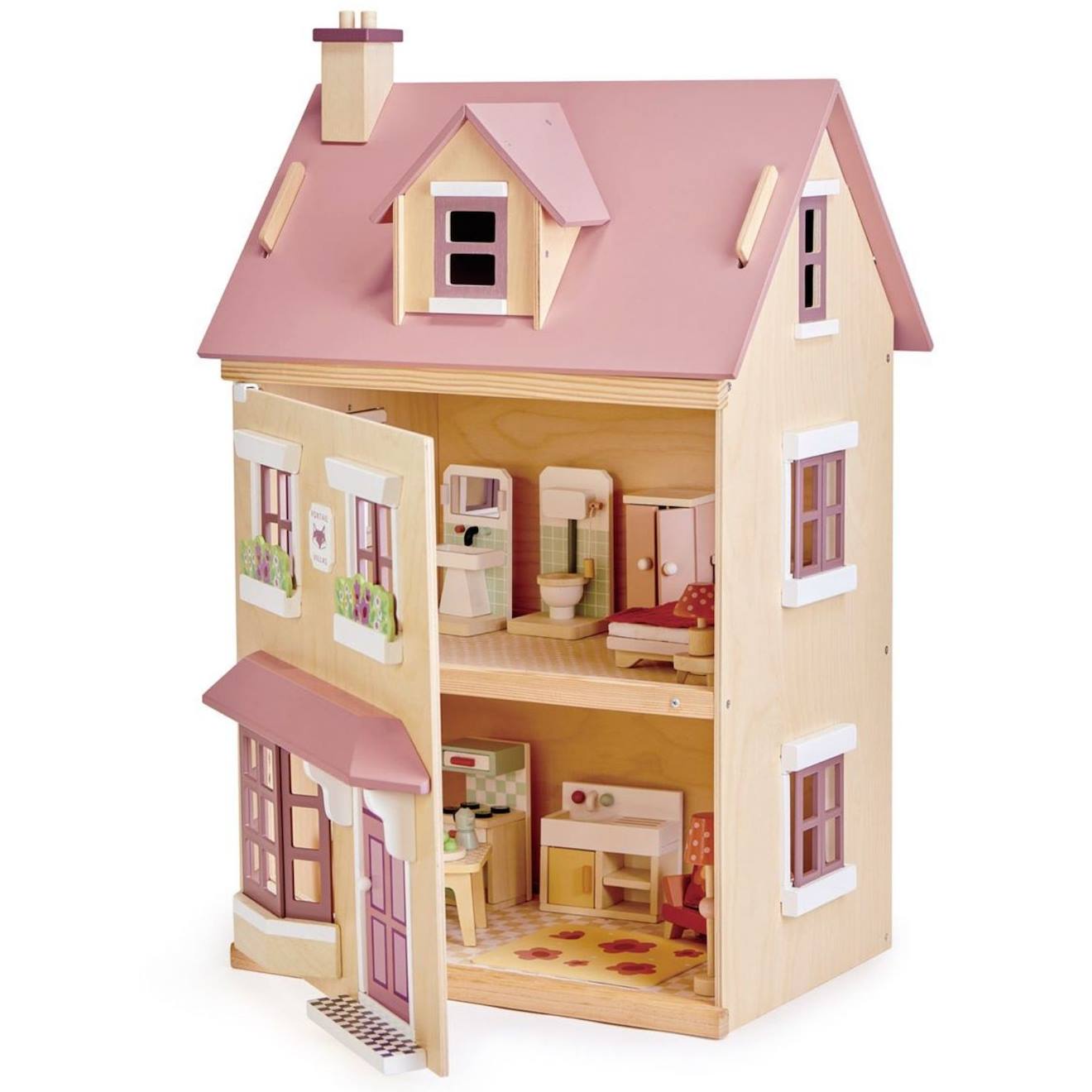 Villa rose, beige, blanc