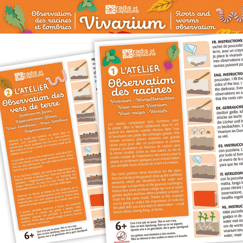 Vivarium observation racines et vers de terre marron
