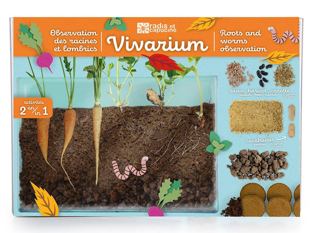 Vivarium observation racines et vers de terre marron