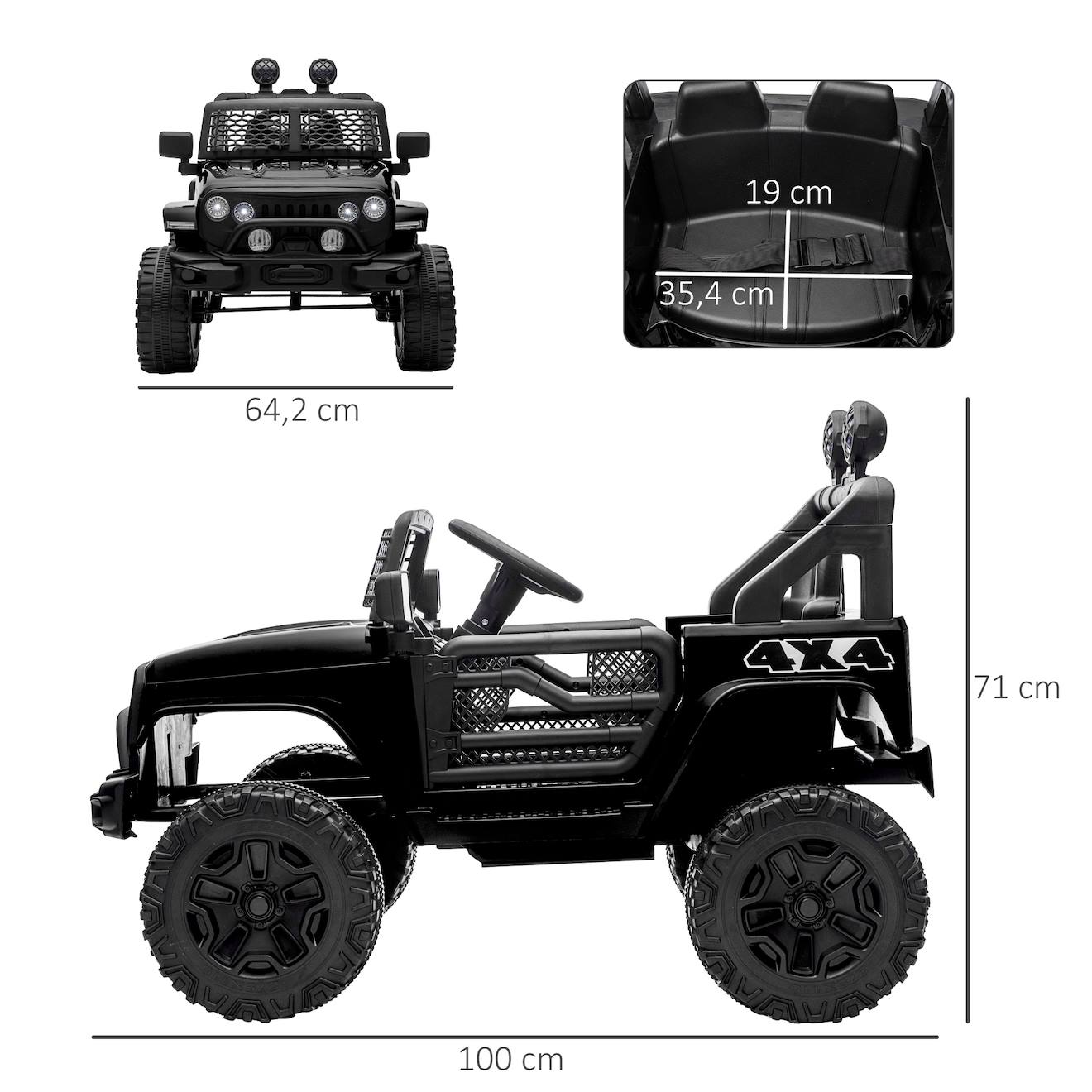 Voiture 4x4 électrique enfant 2 moteurs 35 w 5 km/h max télécommande effets lumineux sonores noir