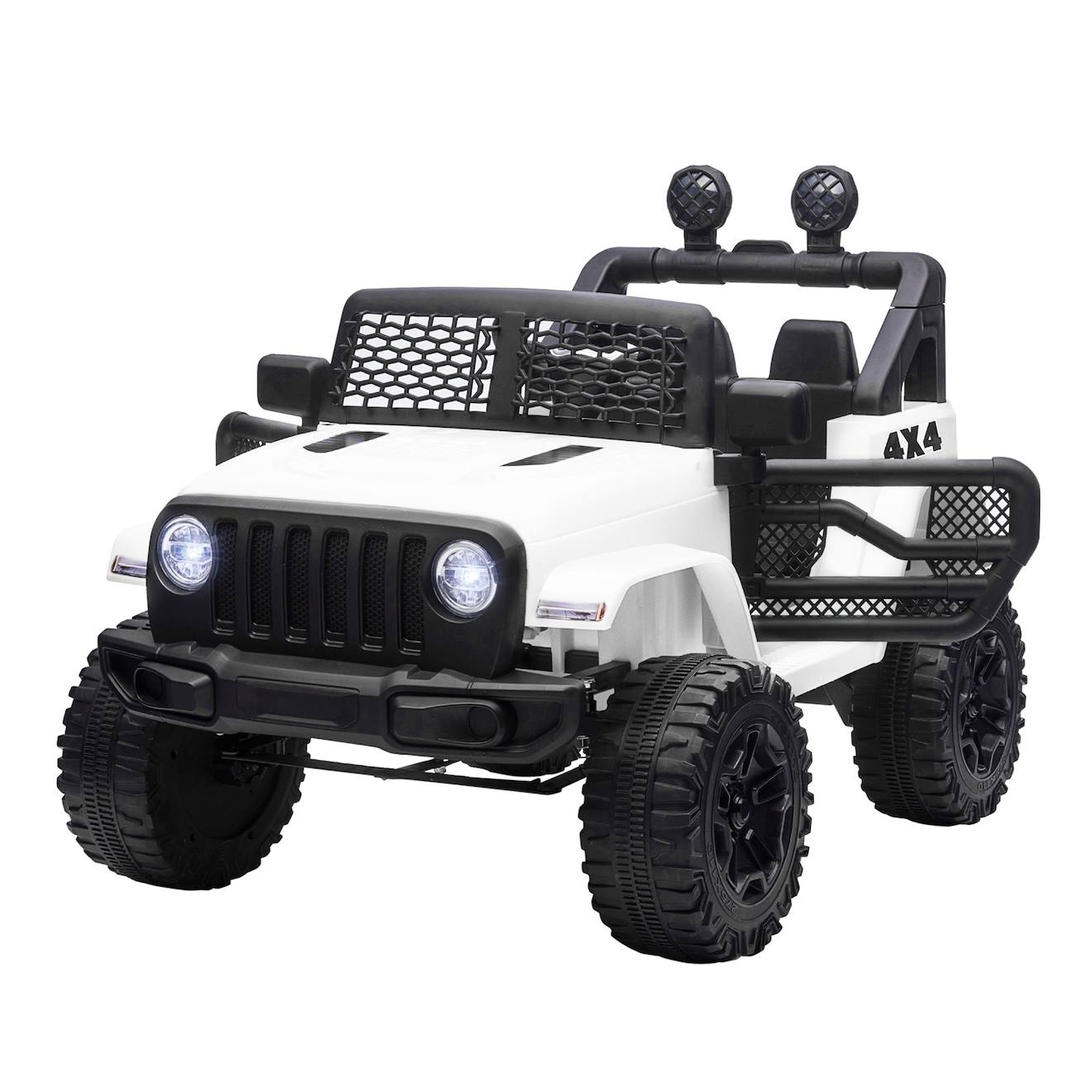 Voiture 4x4 électrique enfant 2 x 35 w 5 km/h max télécommande effets lumineux sonore blanc