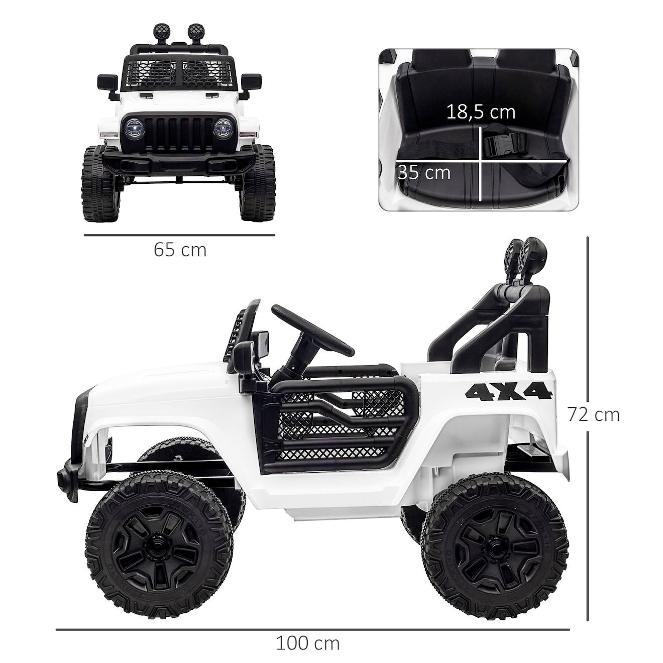 Voiture 4x4 électrique enfant 2 x 35 w 5 km/h max télécommande effets lumineux sonore blanc