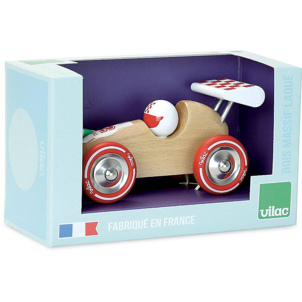 Voiture de course à tirer beige