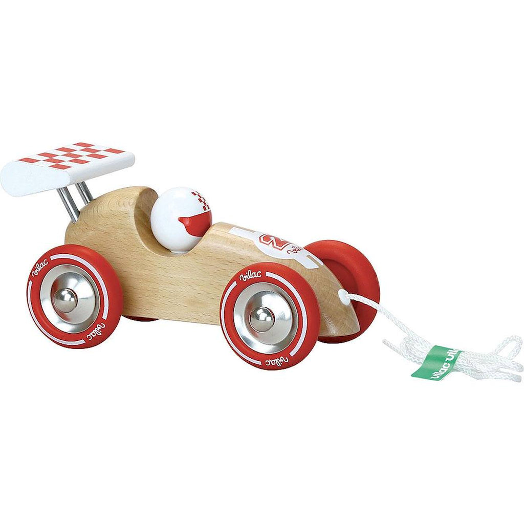 Voiture de course à tirer beige