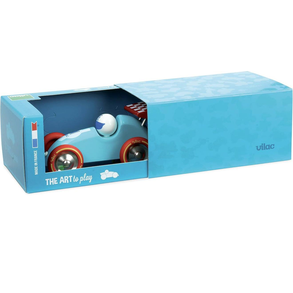 Voiture de course à tirer bleu