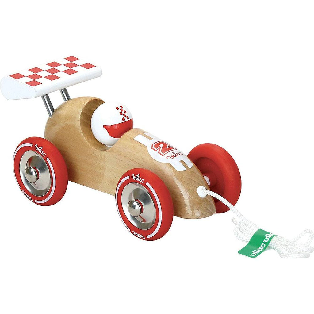 Voiture de course à tirer beige