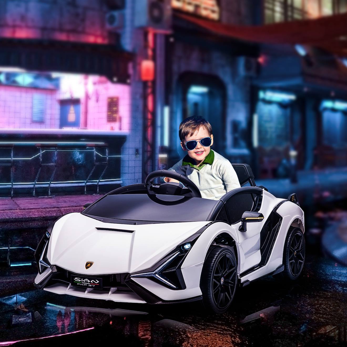 Voiture électrique enfant 12v sián sous licence lamborghini, télécommande, effets sonores, lumineux blanc