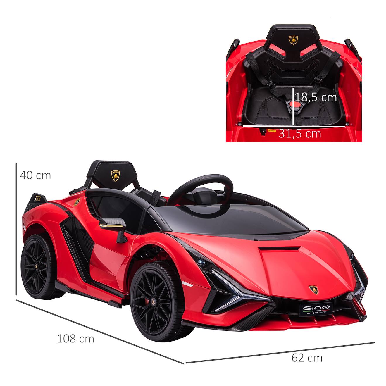 Voiture électrique enfant 12v sián sous licence lamborghini, télécommande, effets sonores, lumineux rouge