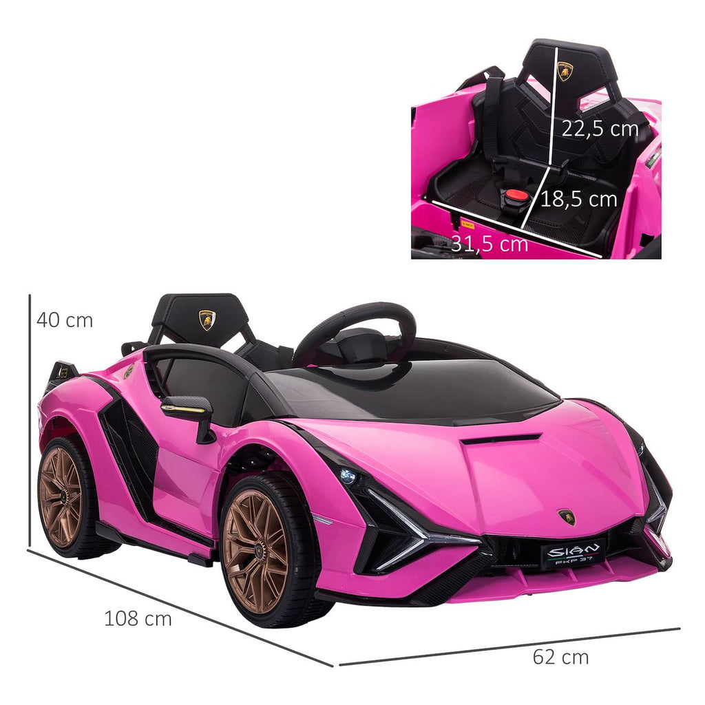 Voiture électrique enfant 12v sián sous licence lamborghini, télécommande, effets sonores, lumineux rose