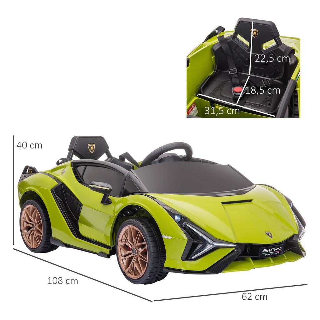 Voiture électrique enfant 12v sián sous licence lamborghini, télécommande, effets sonores, lumineux vert