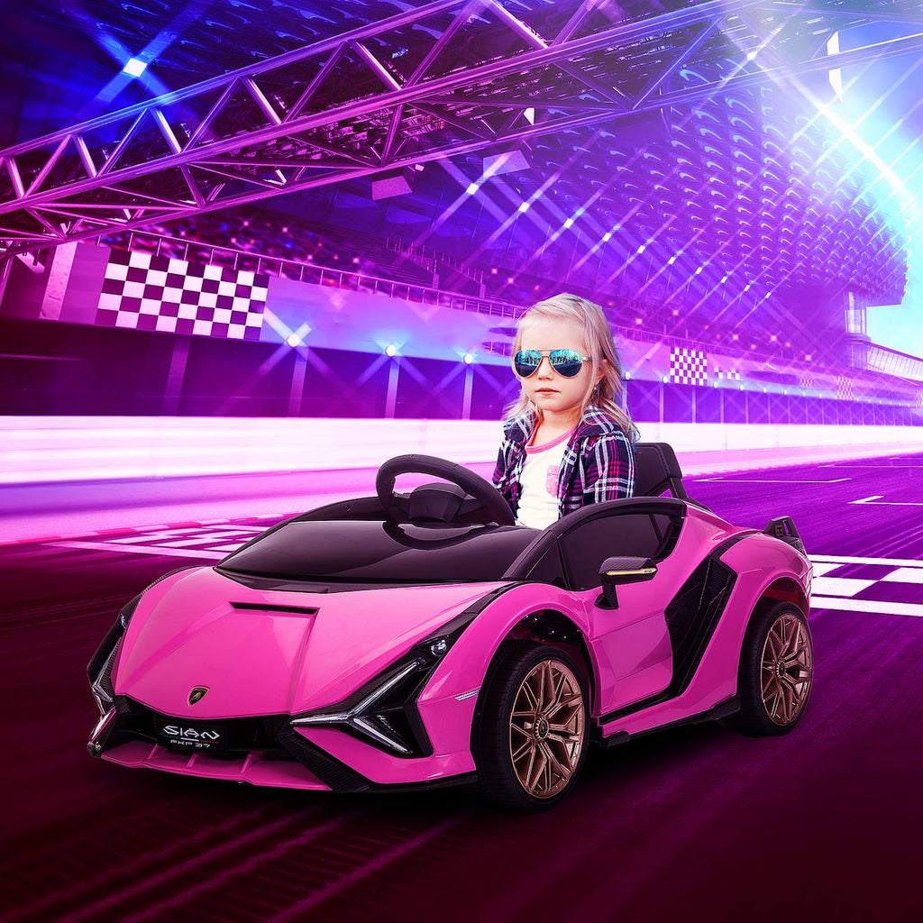 Voiture électrique enfant 12v sián sous licence lamborghini, télécommande, effets sonores, lumineux rose