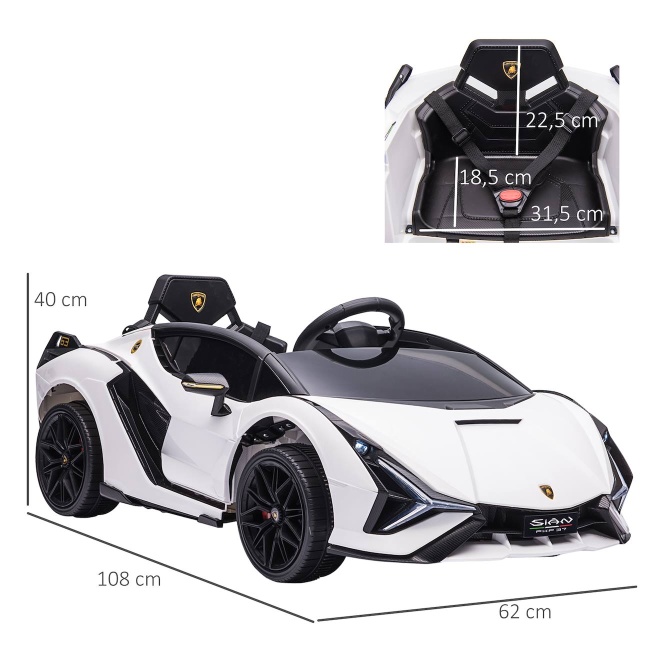 Voiture électrique enfant 12v sián sous licence lamborghini, télécommande, effets sonores, lumineux blanc