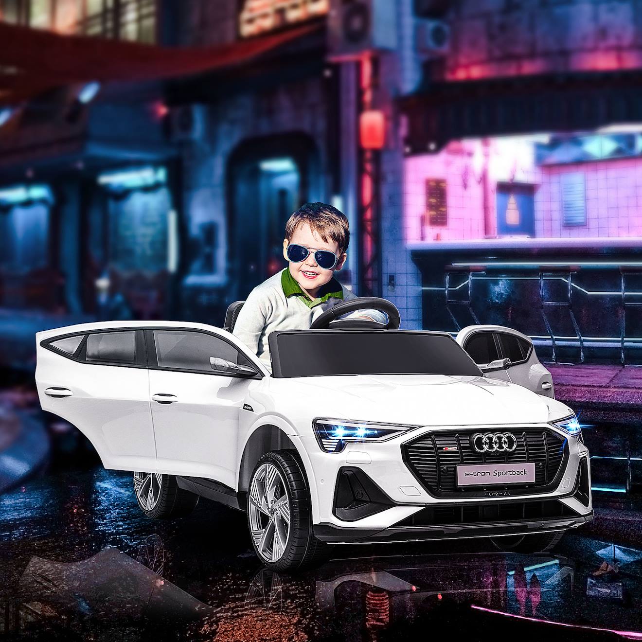 Voiture électrique enfant audi e-tron sportback s line 12 v 8 km/h max - effets sonores, lumineux - télécommande blanc