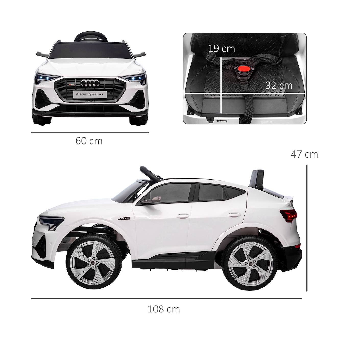 Voiture électrique enfant audi e-tron sportback s line 12 v 8 km/h max - effets sonores, lumineux - télécommande blanc
