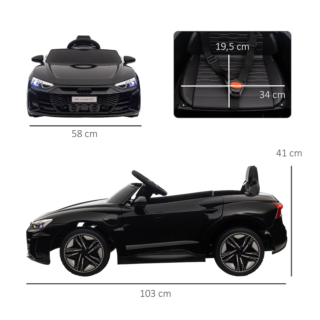 Voiture électrique enfant audi rs e-tron gt v max 5 km/h télécommande effets sonores lumineux noir
