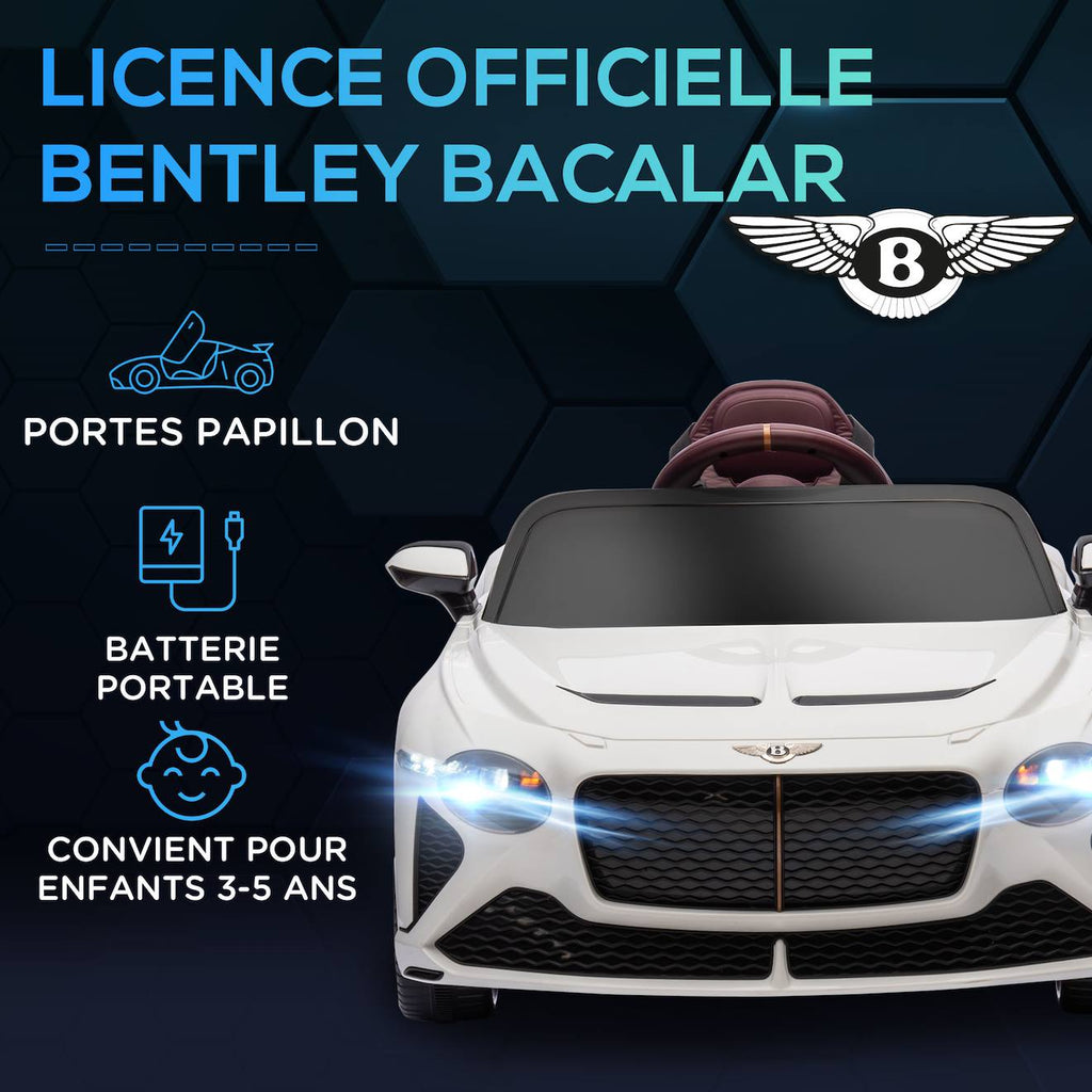 Voiture électrique enfant bentley bacalar 2 moteurs 2 x 25 w télécommande effets sonores et lumineux blanc