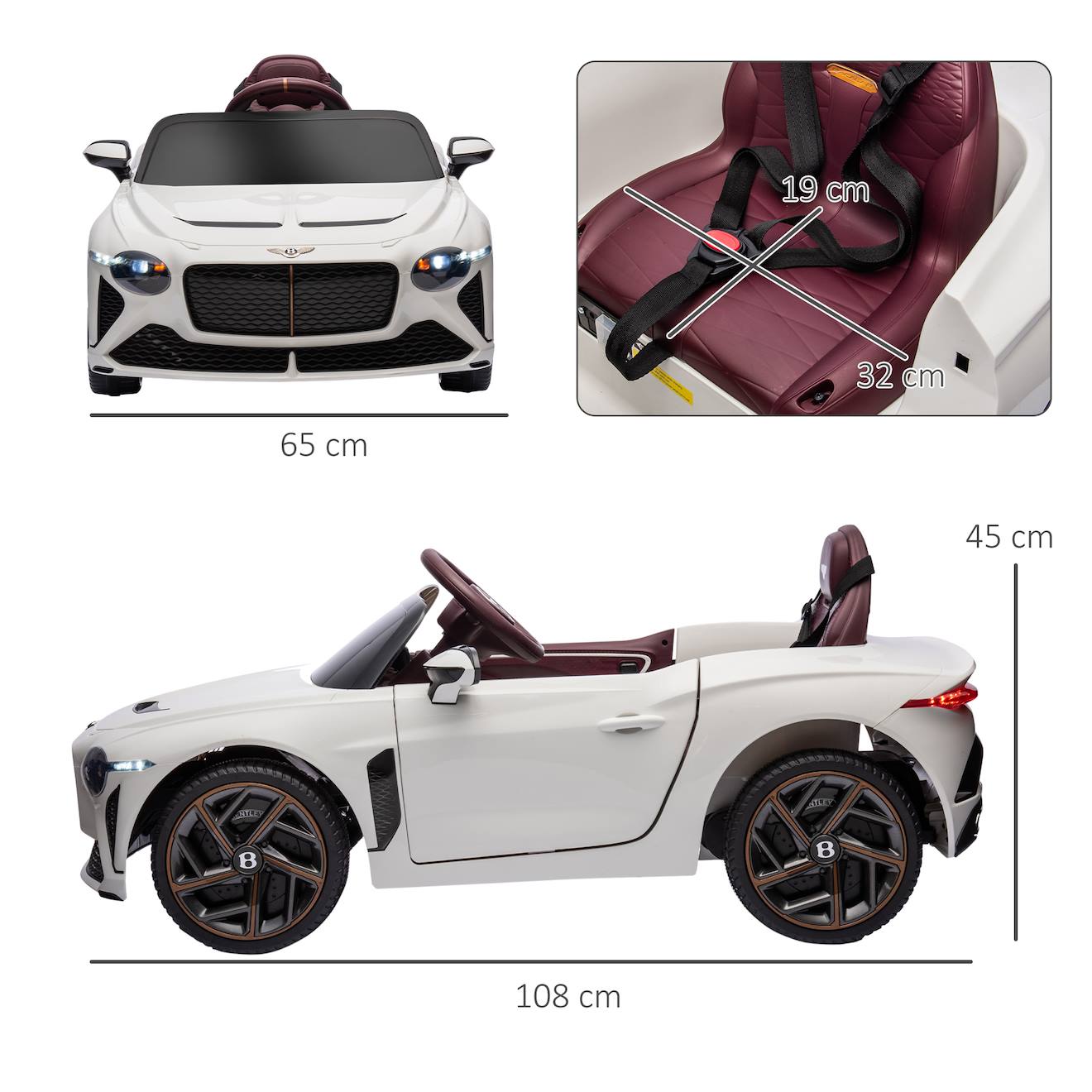 Voiture électrique enfant bentley bacalar 2 moteurs 2 x 25 w télécommande effets sonores et lumineux blanc