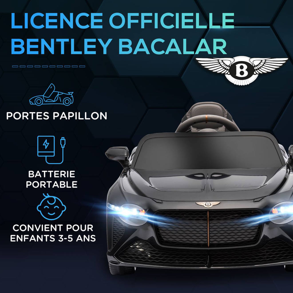 Voiture électrique enfant bentley bacalar 2 moteurs 2 x 25 w télécommande effets sonores et lumineux noir
