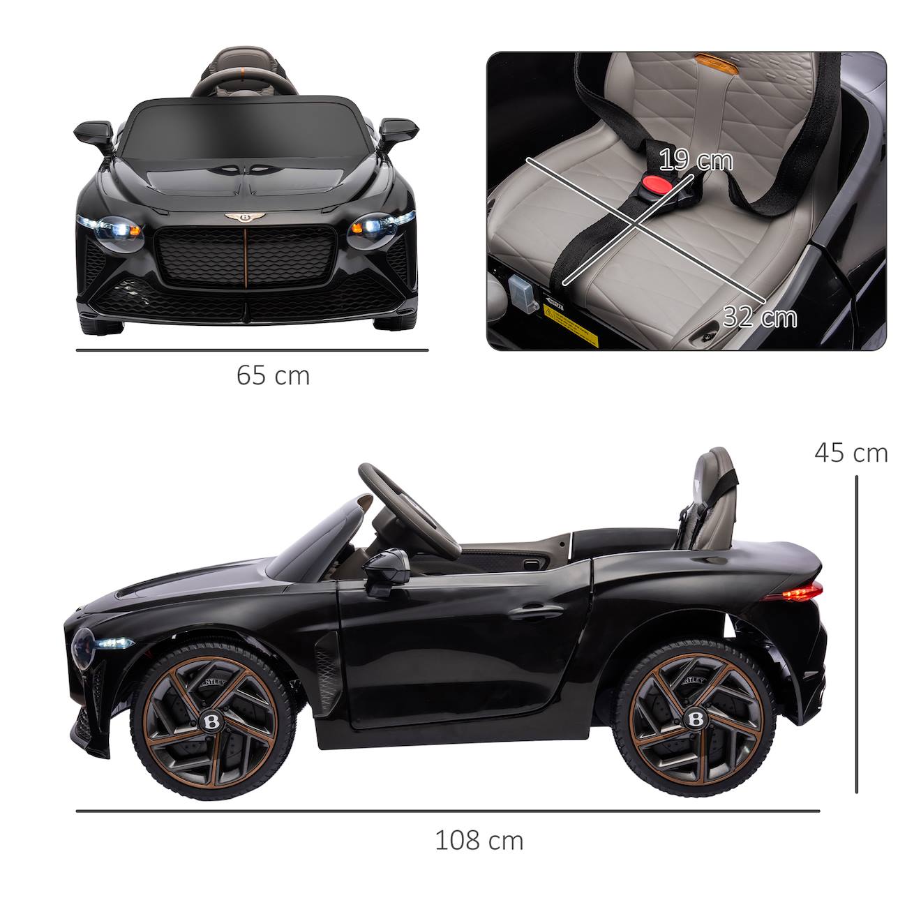 Voiture électrique enfant bentley bacalar 2 moteurs 2 x 25 w télécommande effets sonores et lumineux noir