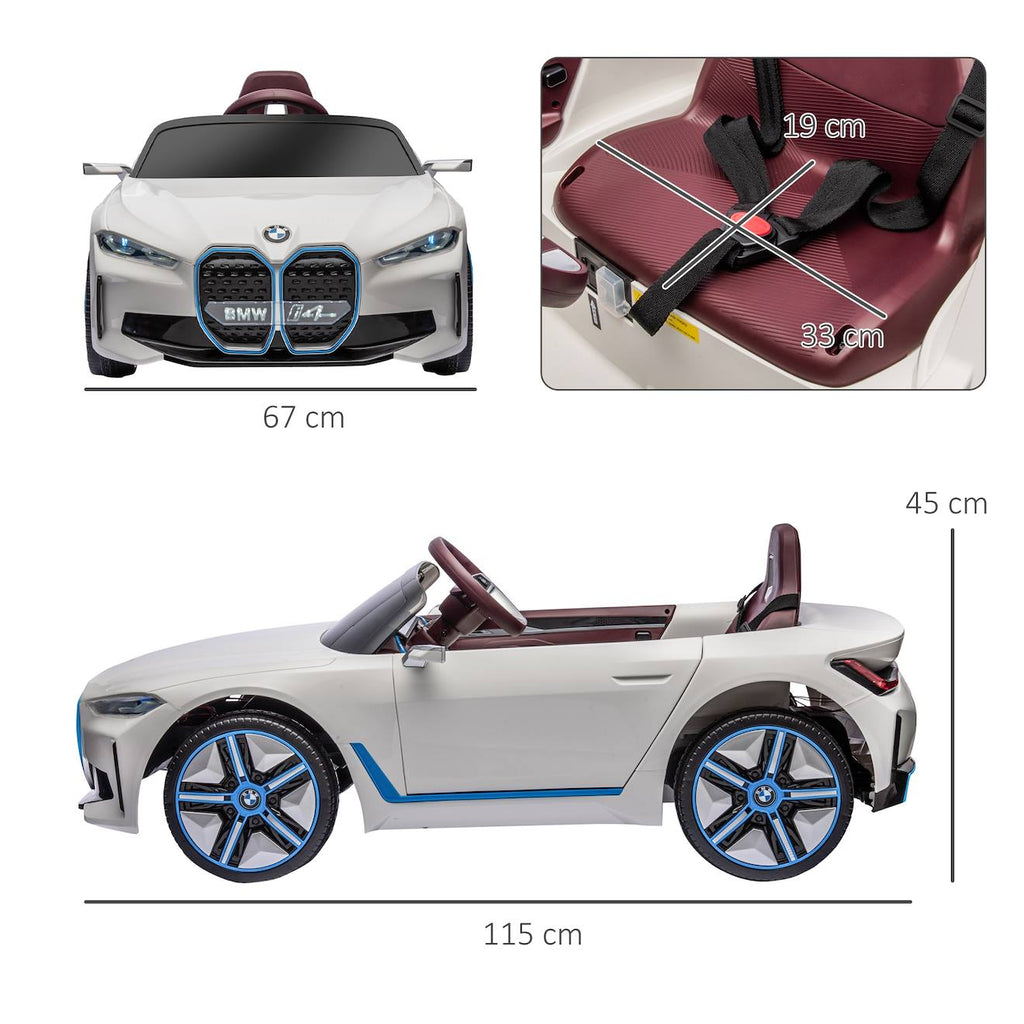 Voiture électrique enfant bmw i4 12v 5km/h max nombreux effets télécommande blanc