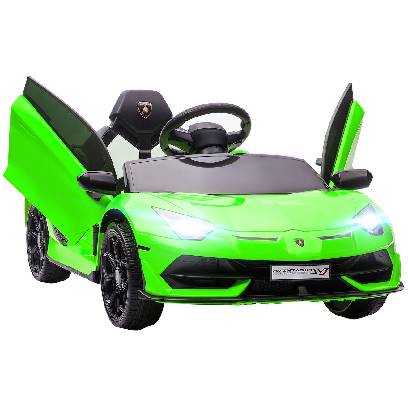 Voiture électrique enfant lamborghini aventador roadster svj télécommande effets sonores lumineux vert