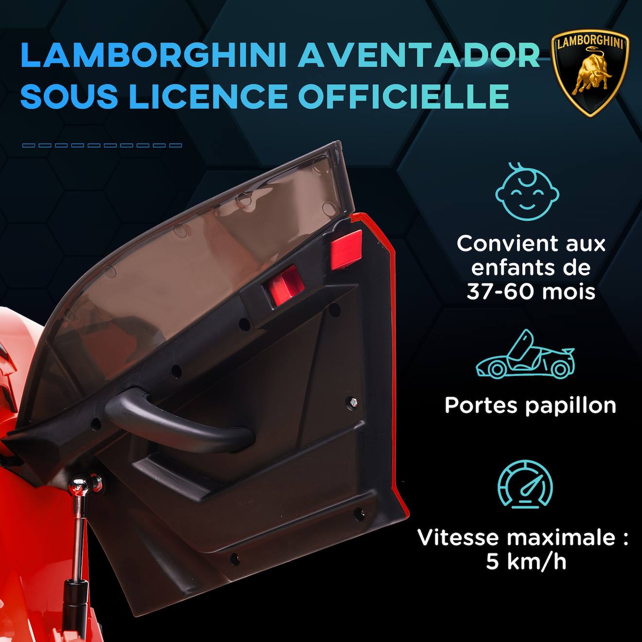 Voiture électrique enfant lamborghini aventador roadster svj télécommande effets sonores lumineux rouge