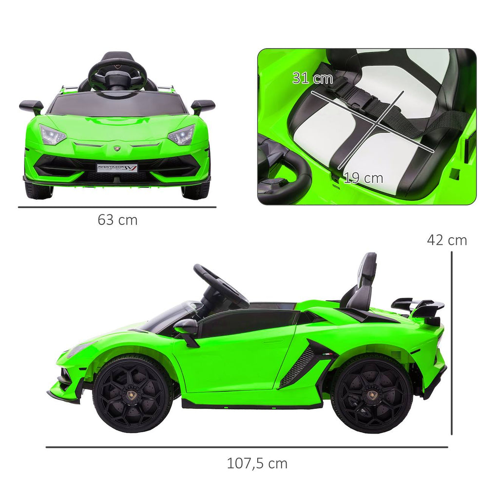 Voiture électrique enfant lamborghini aventador roadster svj télécommande effets sonores lumineux vert