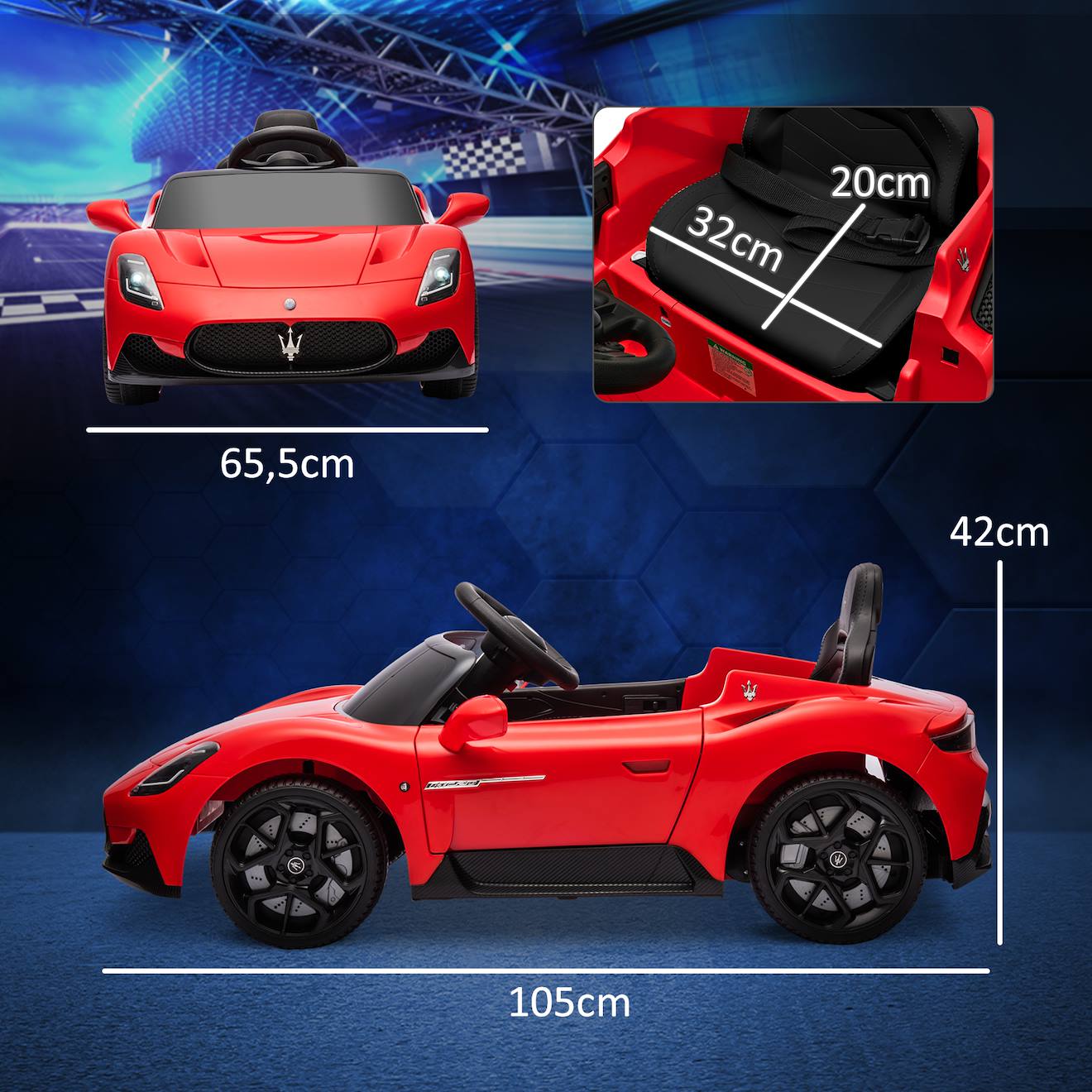 Voiture électrique enfant maserati mc 20 cielo 12v 5 km/h max télécommande nombreux effets rouge