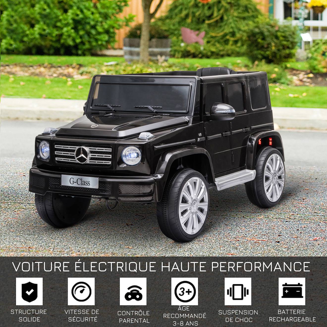 Voiture électrique enfant mercedes benz classe g 12v - v max 5km/h - télécommande - effets sonores lumineux noir