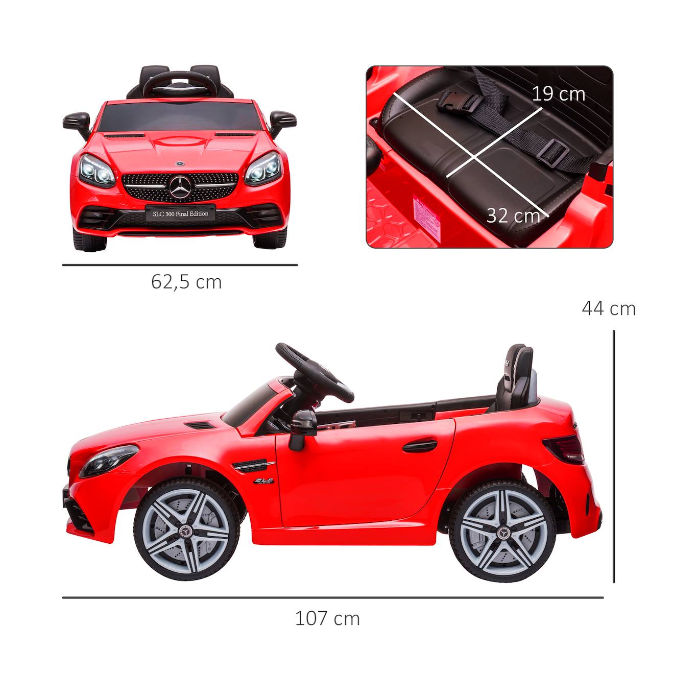 Voiture électrique enfant mercedes slc 300 6 v 5 km/h max télécommande effets sonores lumineux rouge